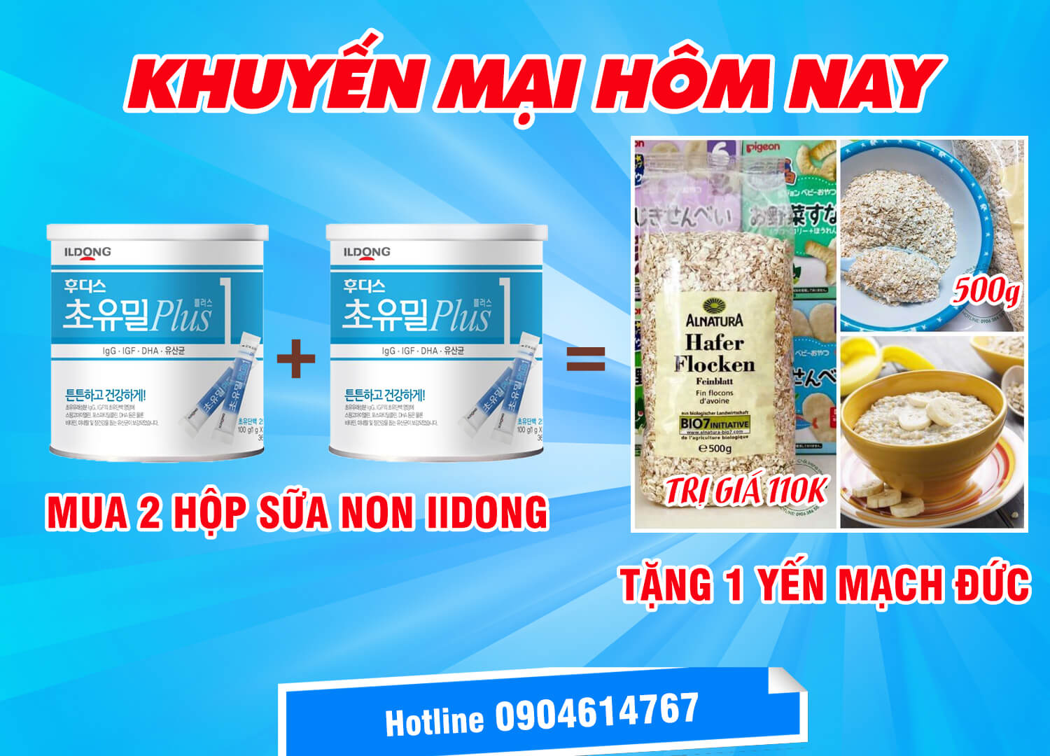 Mua sữa non ildong tặng yến mạch đức